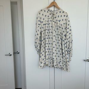 Blue Floral Urban Outfitters Long Sleeve Oversized Dress size small
